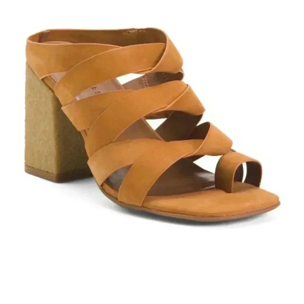 Leather Harley Heel Sandals (Color: wheat)